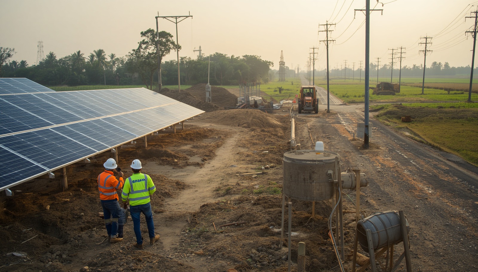 EES Engineers inspecting decentralised solar plant in rural India.