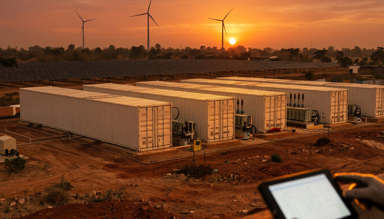 EES Engineers inspecting energy storage system plant.